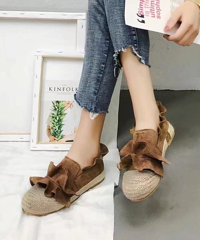 Casual Brown Ruffled Splicing Versatile Flat Feet Shoes AP1038