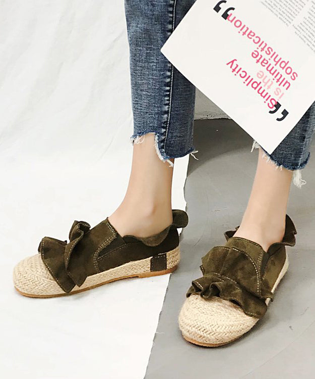 Casual Brown Ruffled Splicing Versatile Flat Feet Shoes AP1038