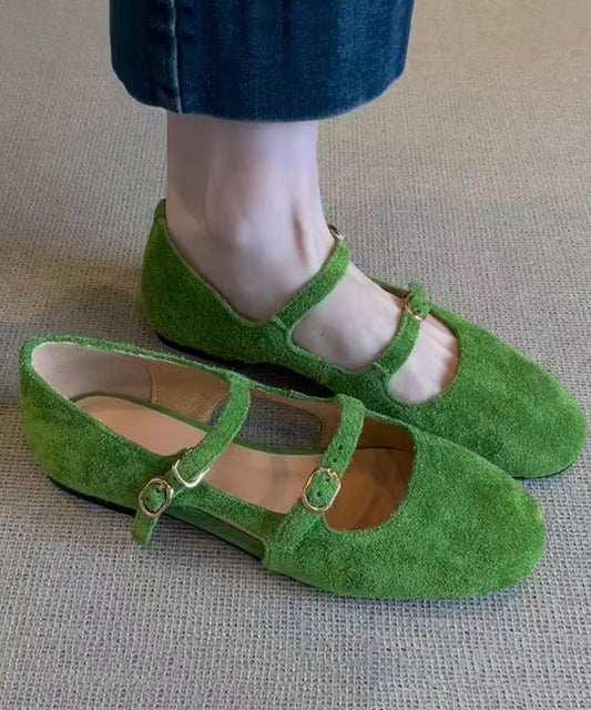 Suede Feet Green Buckle Casual Shoes Splicing Flat Strap