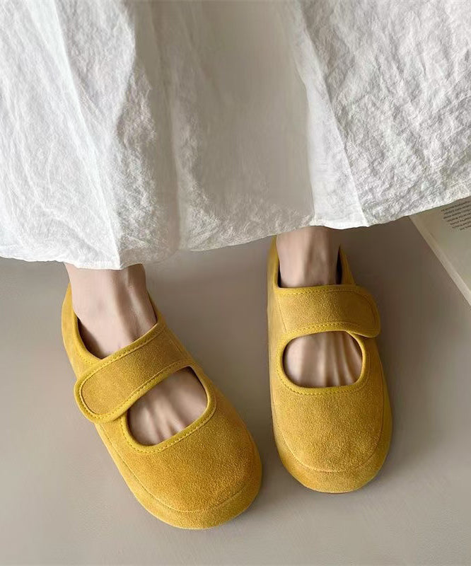 Suede Buckle Strap Shoes Flats Yellow Casual Splicing Platform