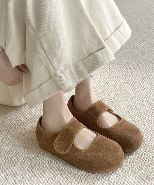 Suede Buckle Strap Shoes Flats Yellow Casual Splicing Platform