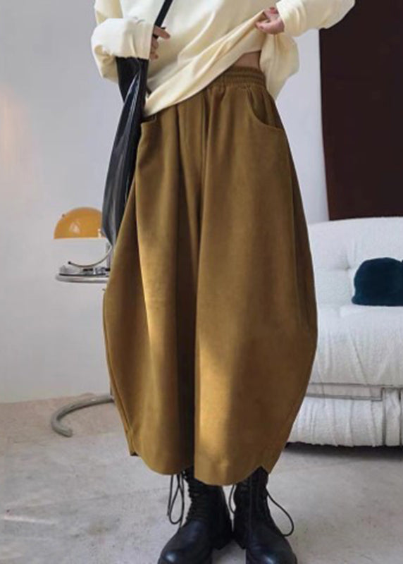 Casual Waist Elastic Pants Caramel Harem Spring Pockets