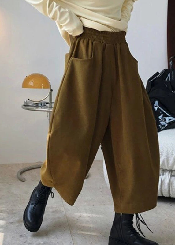 Casual Waist Elastic Pants Caramel Harem Spring Pockets