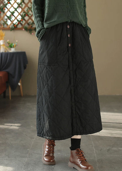 Casual Coffee Pockets Elastic Waist Fine Cotton Filled Skirt Winter RX007