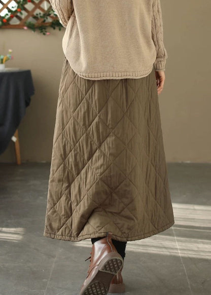 Casual Coffee Pockets Elastic Waist Fine Cotton Filled Skirt Winter RX007