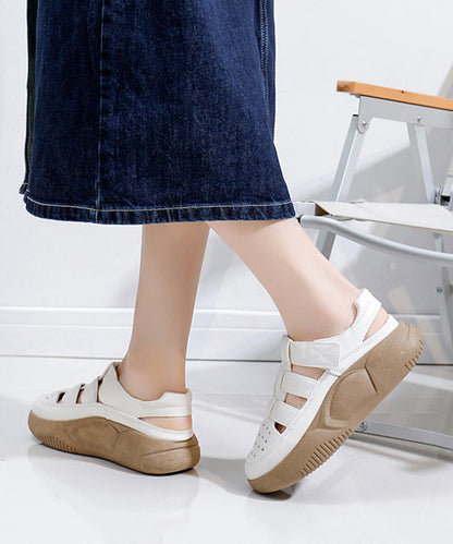 Casual Comfy Beige Hollow Out Platform Walking Sandals KJ030