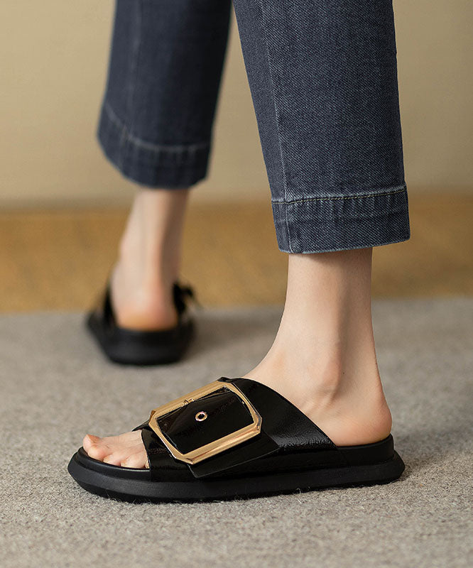 Casual Comfy Black Splicing Platform Slide Sandals QK038