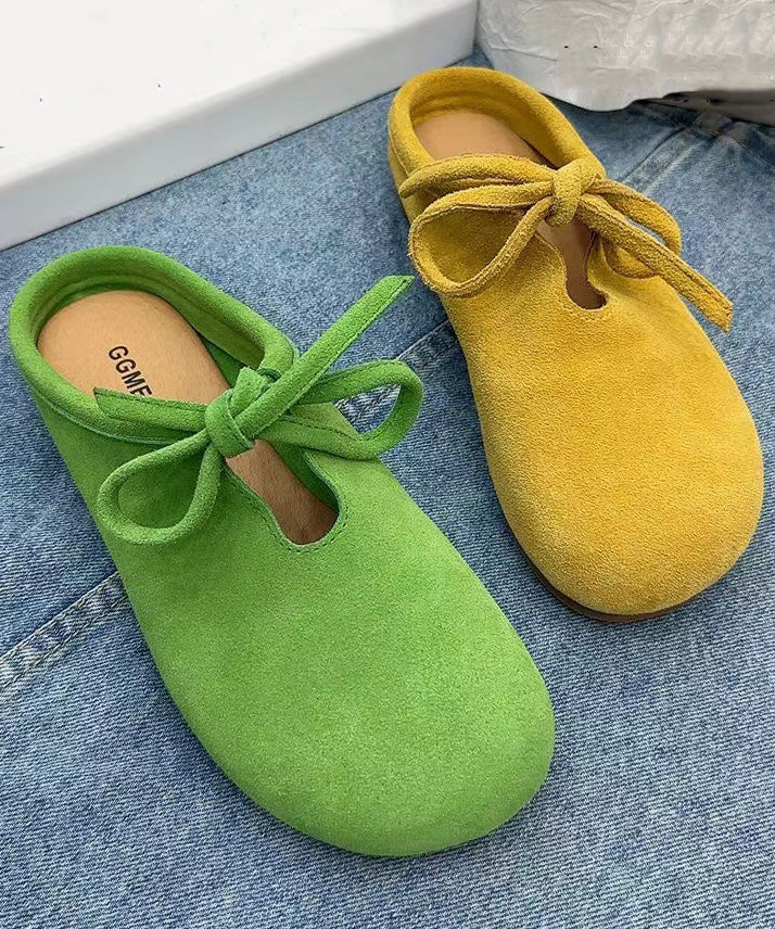 Casual Comfy Green Suede Splicing Slippers Lace Up OM005