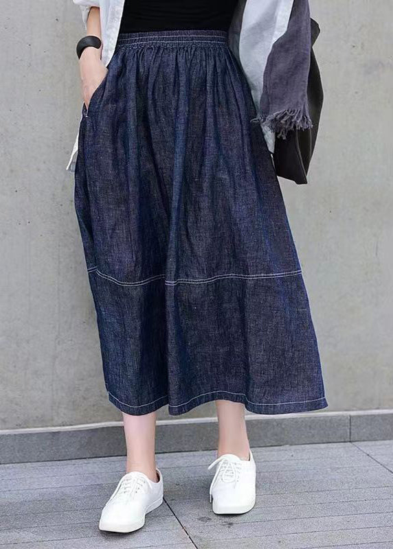 Casual Denim Blue Pockets Elastic Waist Patchwork Skirts Spring VB1060