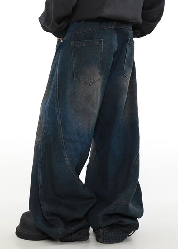 Casual Denim Blue Pockets Patchwork Mens Pants Summer SA026