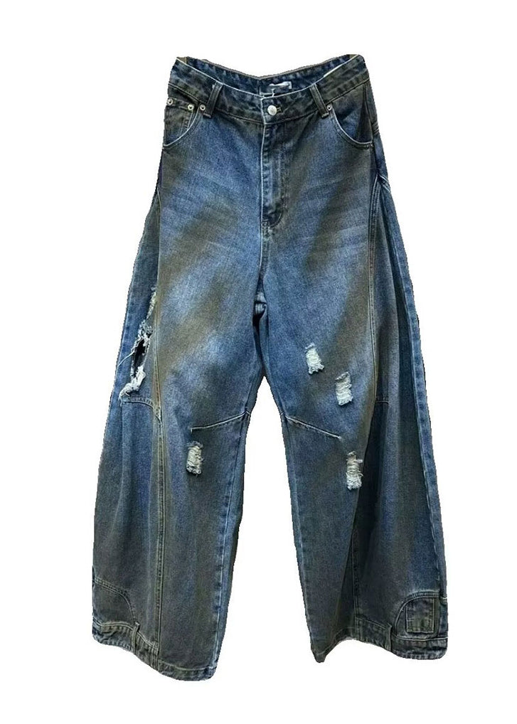 Casual Denim Blue Pockets Patchwork Mens Pants Summer SA026