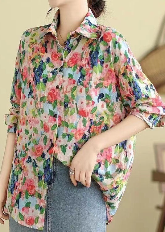 Casual Floral Peter Pan Collar Shirt Tops Long Sleeve AP001