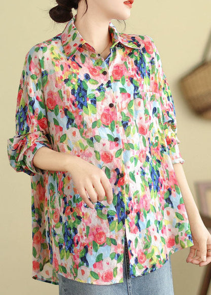 Casual Floral Peter Pan Collar Shirt Tops Long Sleeve AP001