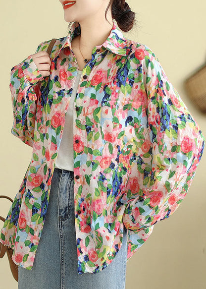 Casual Floral Peter Pan Collar Shirt Tops Long Sleeve AP001