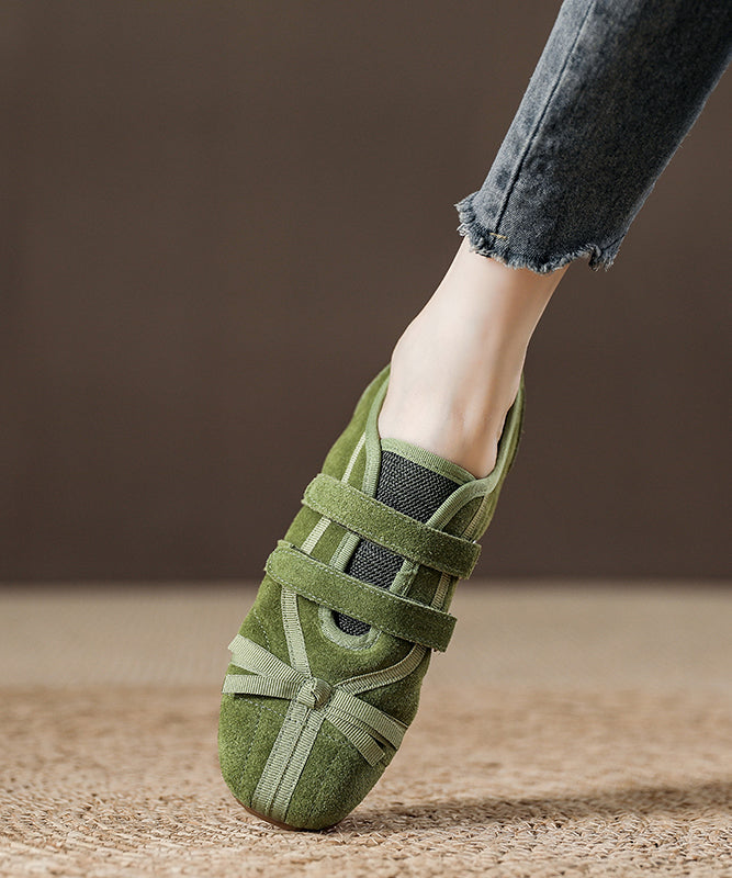 Women Buckle Splicing Casual For Flat Suede Green Strap Shoes