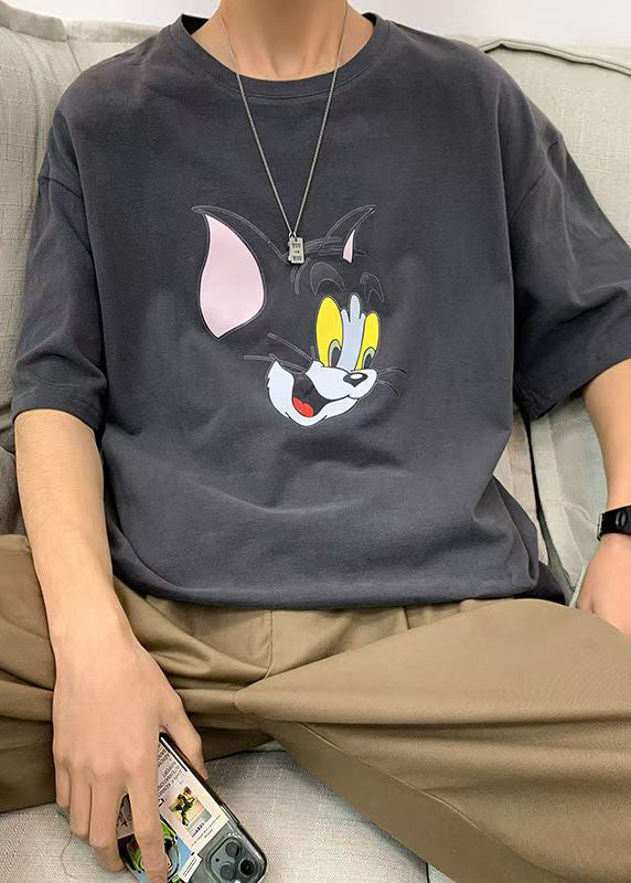 Shirt Baumwolle Sommer Katzen Grau T Casual Männer Druck