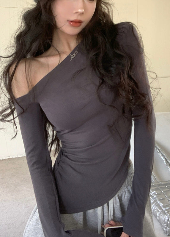 Lässiges, schulterfreies Oberteil aus Baumwolle in Grau für den Herbst