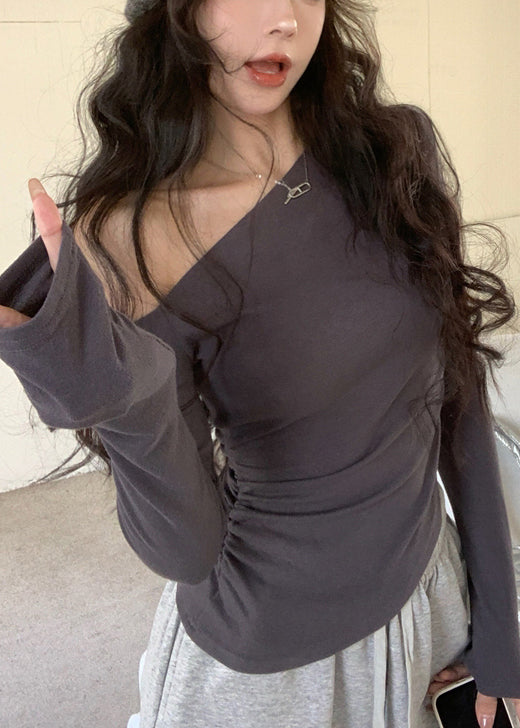 Lässiges, schulterfreies Oberteil aus Baumwolle in Grau für den Herbst