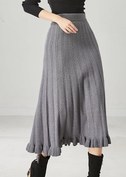 Casual Grey Ruffled Exra Large Hem Knit Skirts Spring YU1045