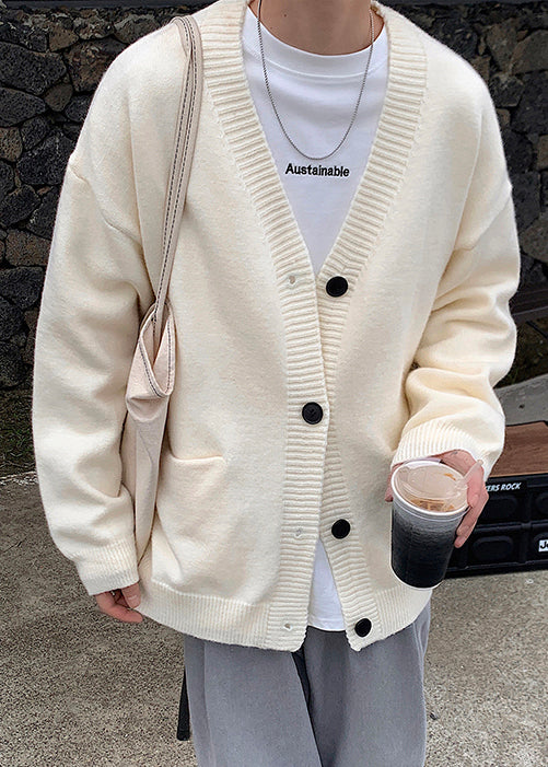 Cardigans en tricot à col en V et boutons décontractés pour homme, gris