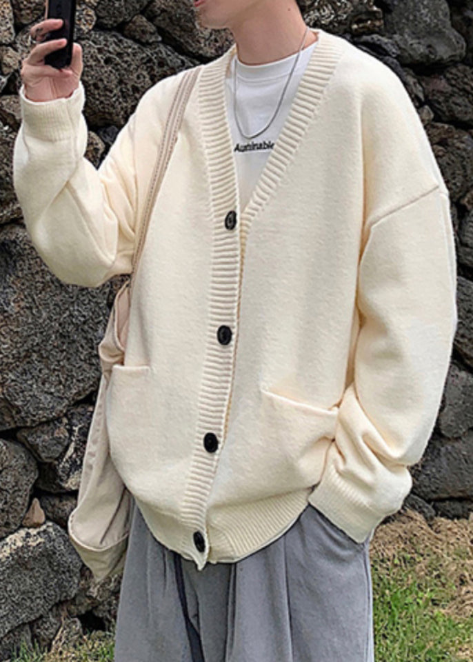 Cardigans en tricot à col en V et boutons décontractés pour homme, gris
