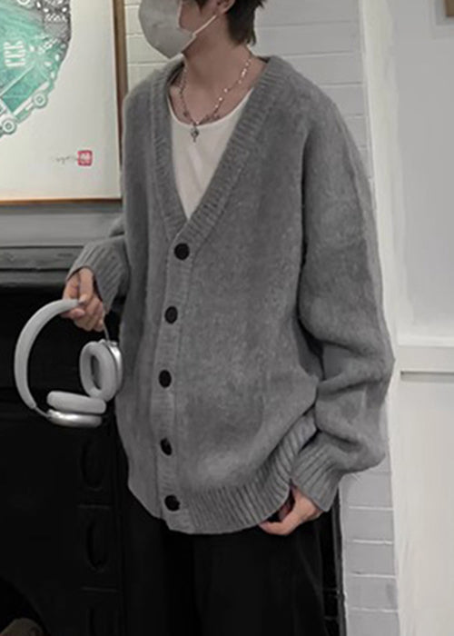 Cardigans en tricot à col en V et boutons décontractés pour homme, gris