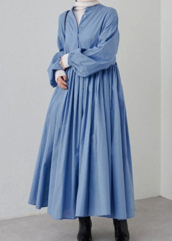 Lässiges graues, faltiges Patchwork-Baumwollkleid mit Laternenärmeln TL029