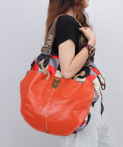 Casual High-Capacity Cowhide Patchwork Canvas Satchel Bag Handbag Ada Fashion