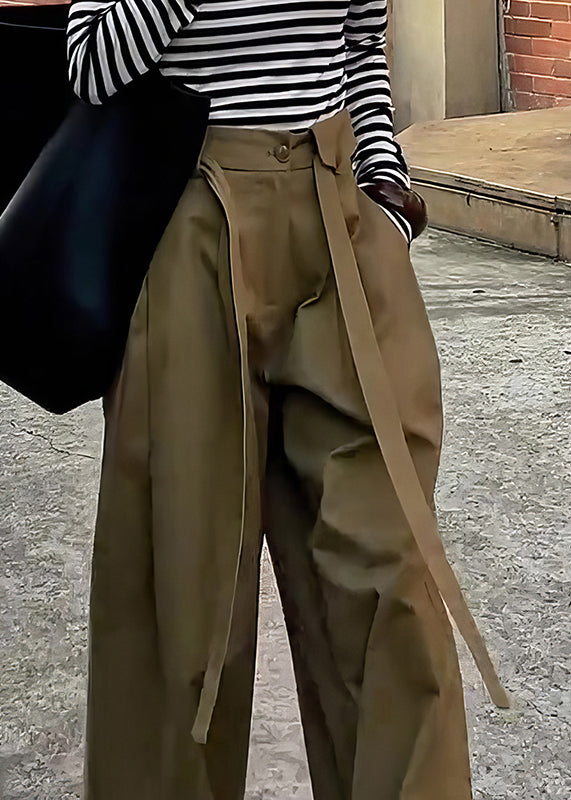 Pants Leg Design Khaki High Casual Wide Cotton Original Waist