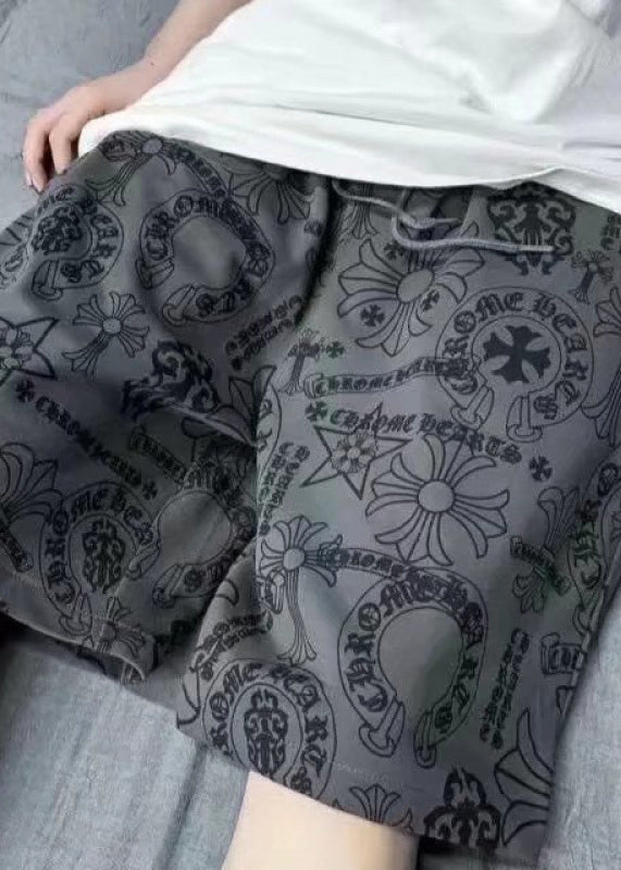 Summer Print Casual Mens Shorts Khaki Cotton Waist Elastic