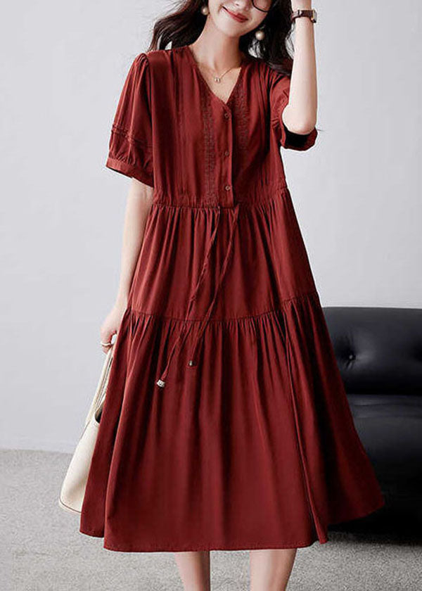 Casual Mulberry Cinched Embroidered Cotton Dress Summer YY012