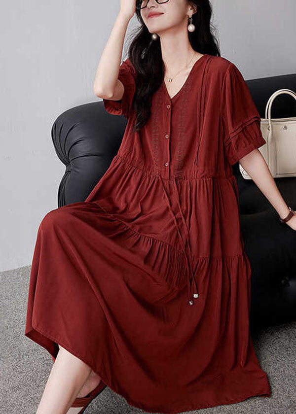 Casual Mulberry Cinched Embroidered Cotton Dress Summer YY012