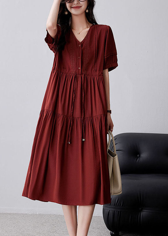 Casual Mulberry Cinched Embroidered Cotton Dress Summer YY012