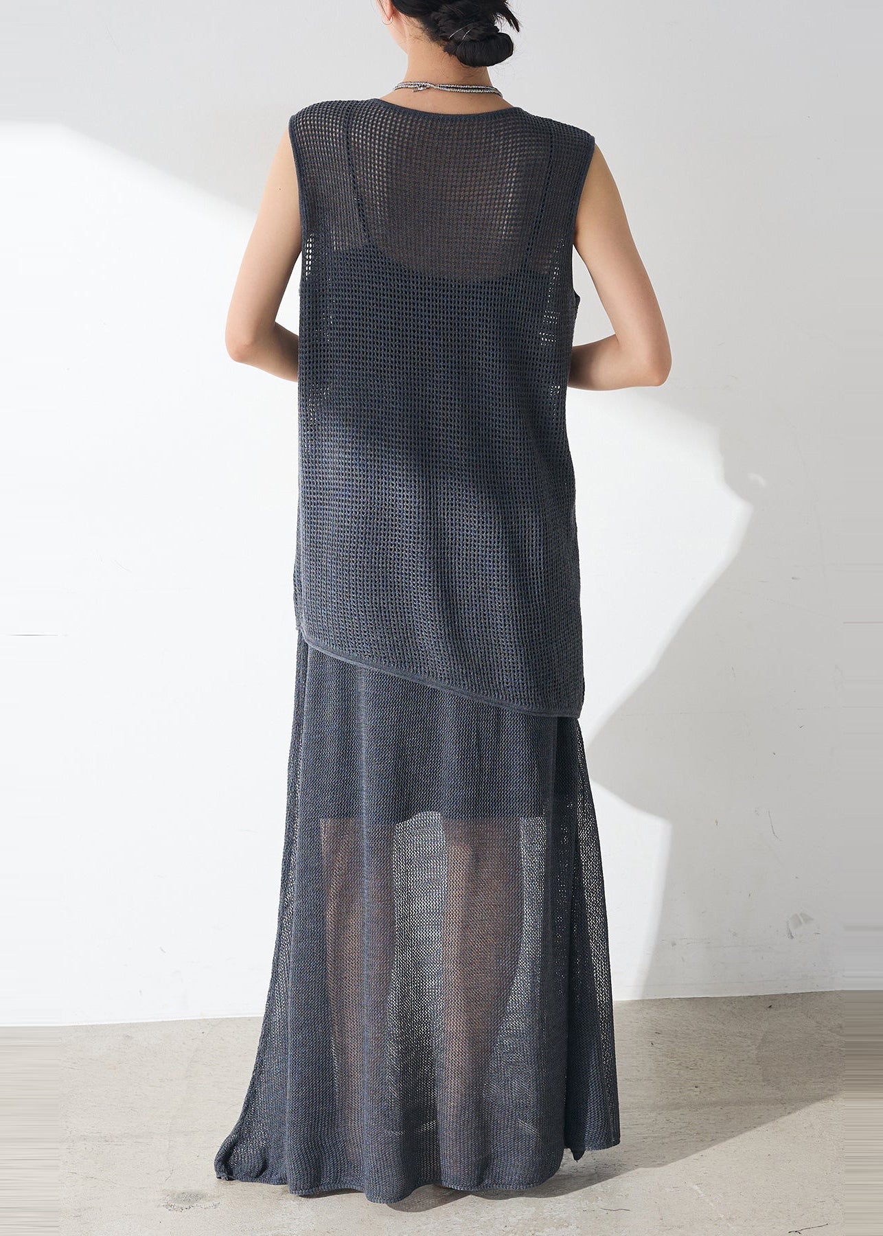 Navy Hollow Sets Out Pieces Sheer Women Sleeveless Tulle Casual 2