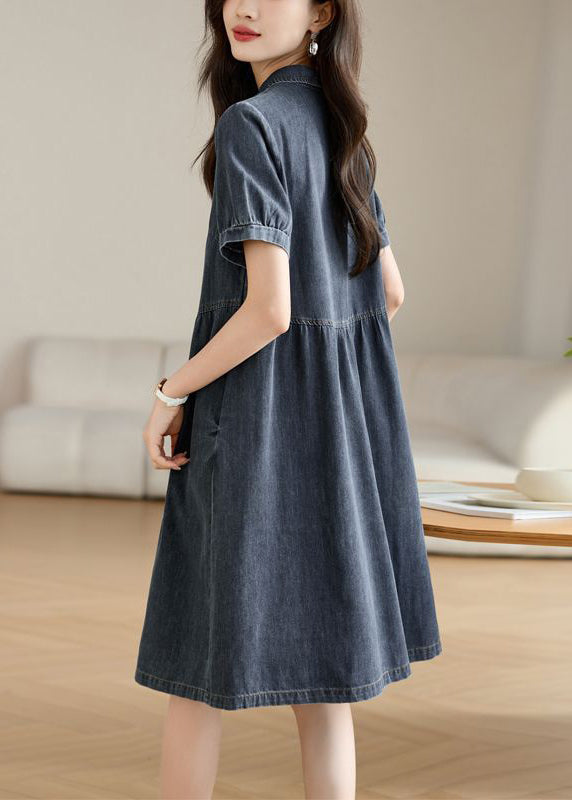 Summer Collar Pan Peter Casual Work Denim Navy Dress