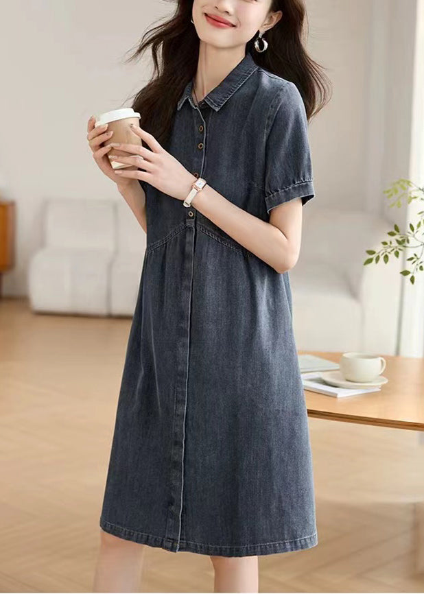 Dress Pan Collar Work Summer Peter Navy Denim Casual