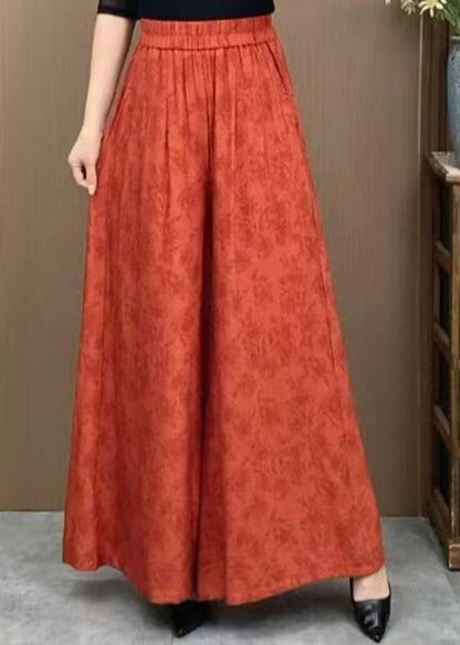 Casual Orange Pockets Jacquard Cotton Wide Leg Pants Summer BV079