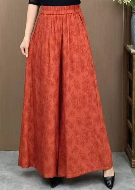 Casual Orange Pockets Jacquard Cotton Wide Leg Pants Summer BV079