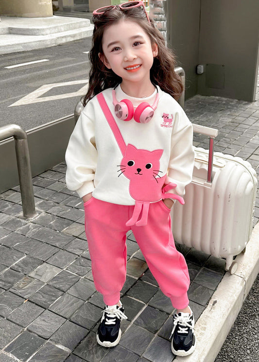 Casual Pink Animal Girls Sweatshirt And Pants Two Piece Set Clothing Spring TR035