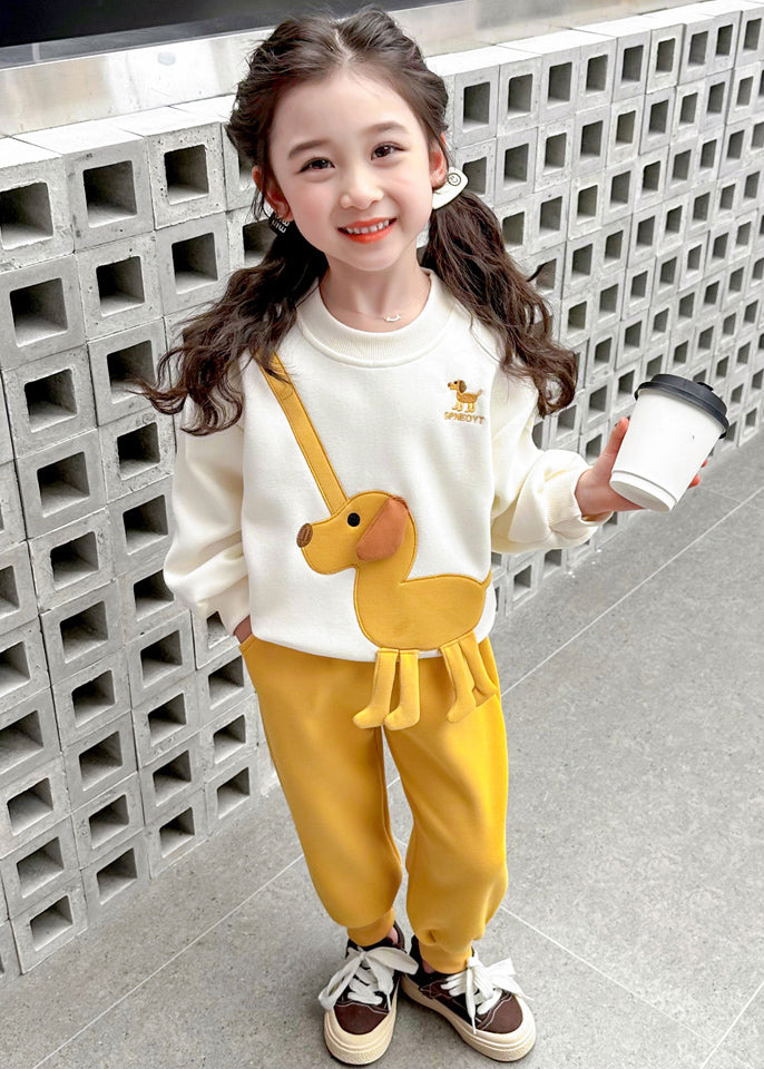 Casual Pink Animal Girls Sweatshirt And Pants Two Piece Set Clothing Spring TR035