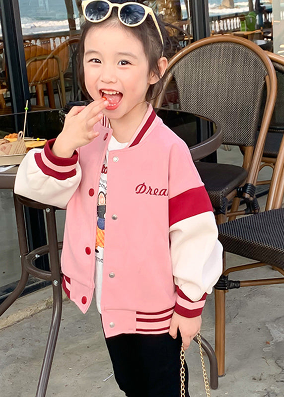 Casual Pink O-Neck Patchwork Kids Coat Fall QV033