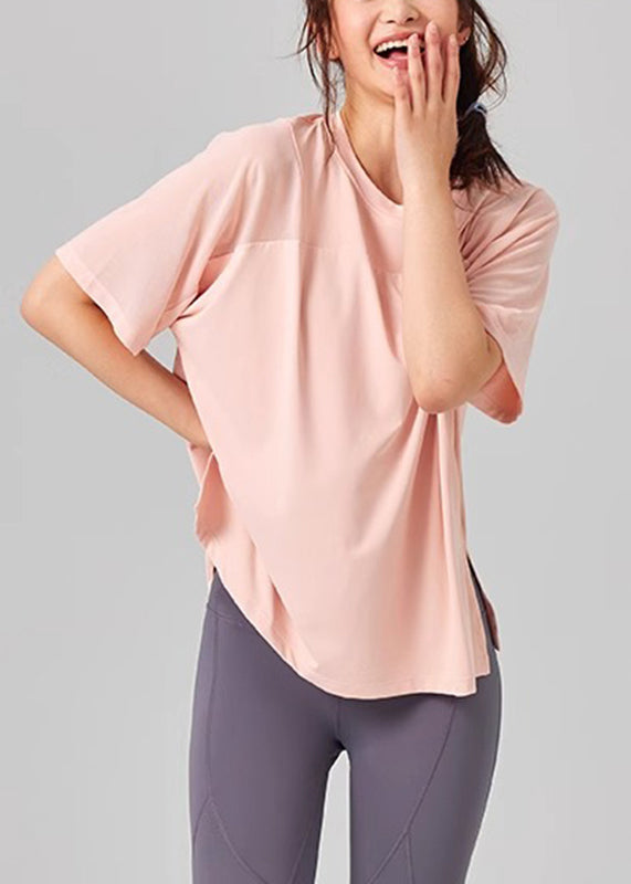 Yoga Short Pink O-Neck Casual Sleeve Tops