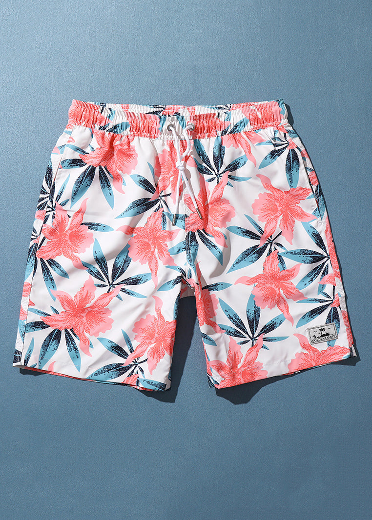 Taille Elastischer Druck Lässige Sommertaschen Baumwollshorts Herren Rosa