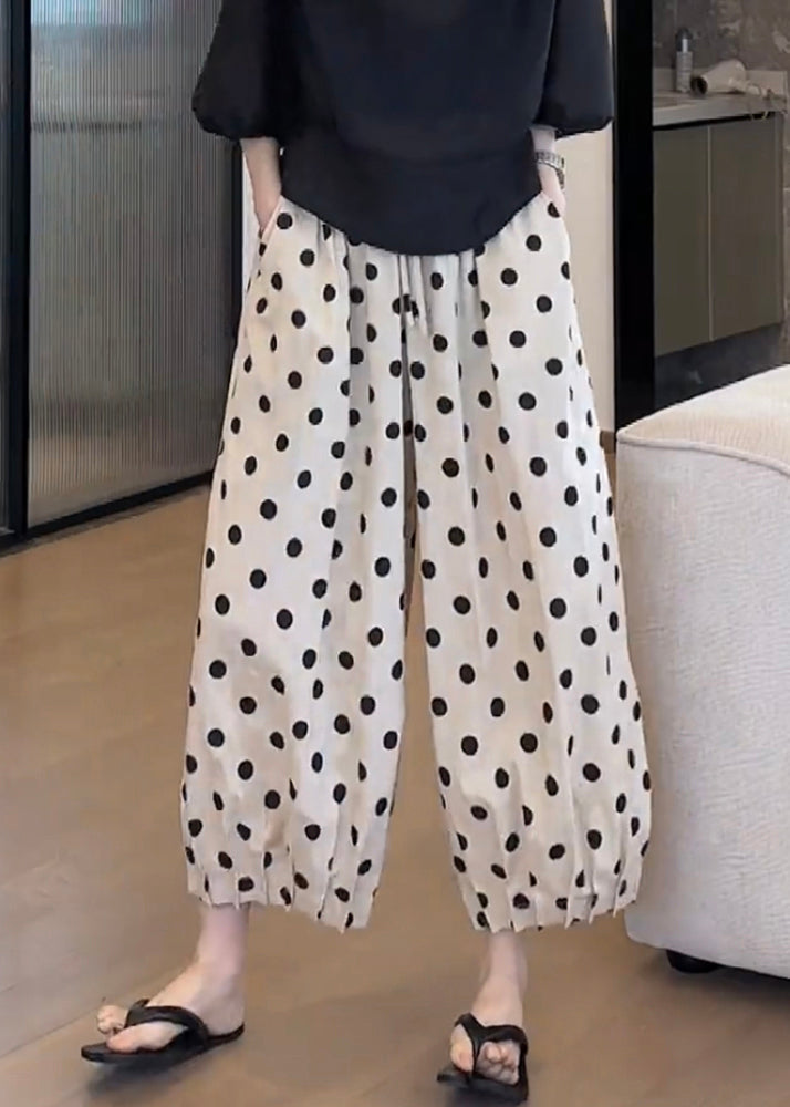 Elastic Pants Waist Lantern Casual Dot Print Pockets Cotton