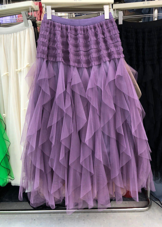 Taille violette décontractée asymétrique élastique ligne A en tulle patchwork