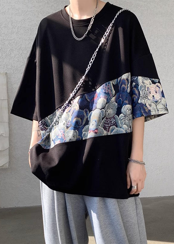 Men Neck Cotton O T Summer Purple Patchwork Shirt Casual