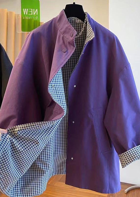 Casual Purple Stand Collar Wear On Both Sides Cotton Jacket Fall WN020