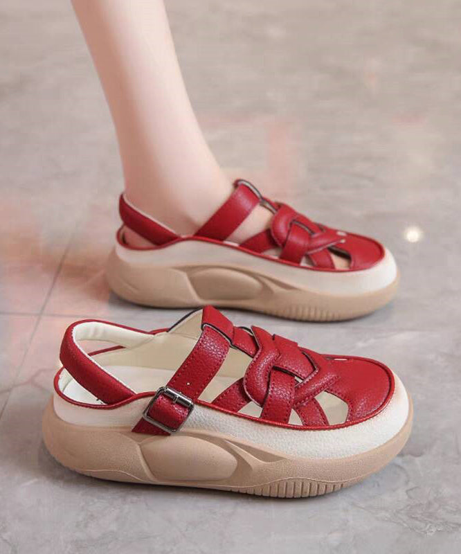 Casual Red Hollow Out Platform Flat Sandals Splicing QK048