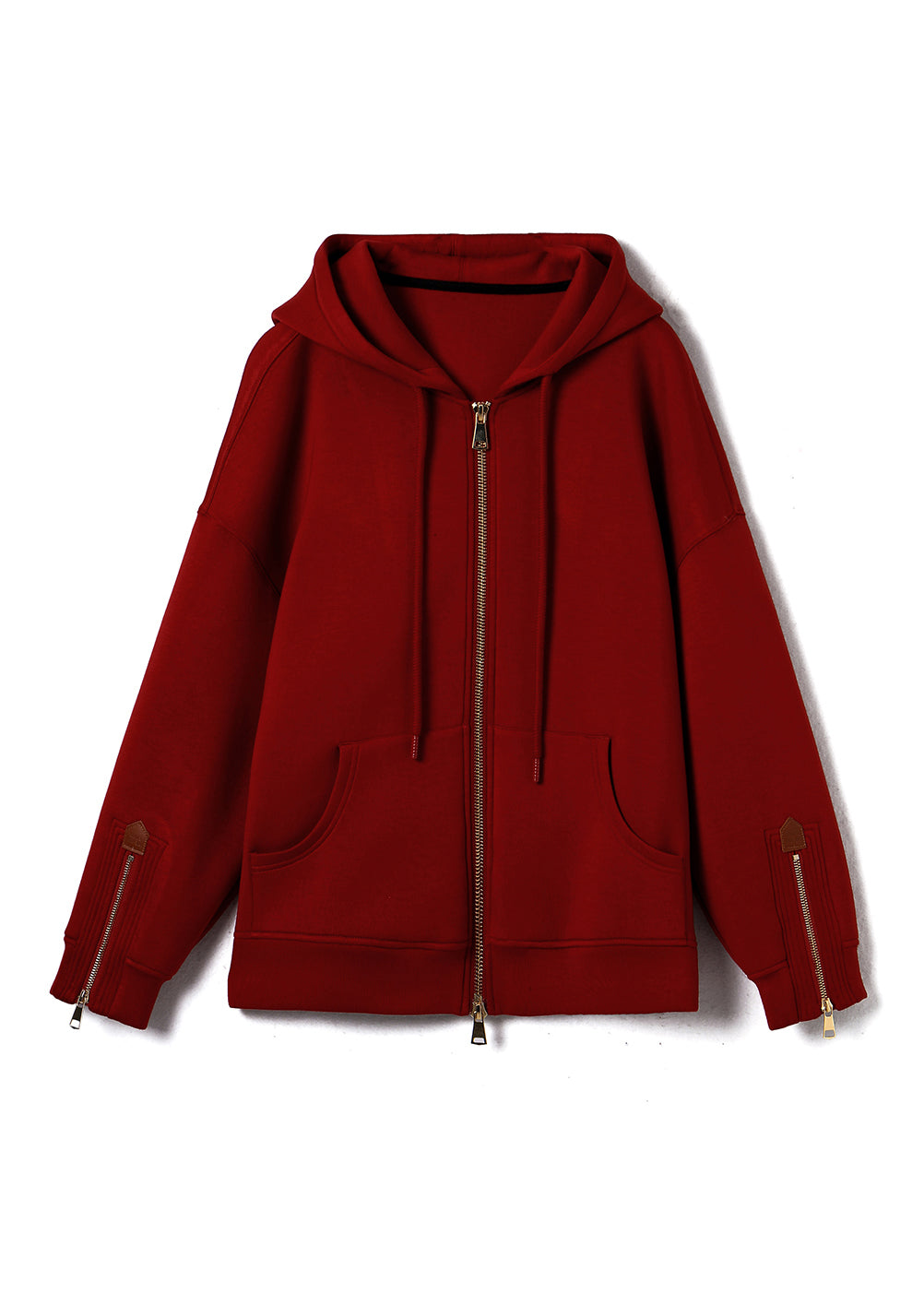 Casual Red Hooded Pockets Zippered Cotton Coats Fall QI040