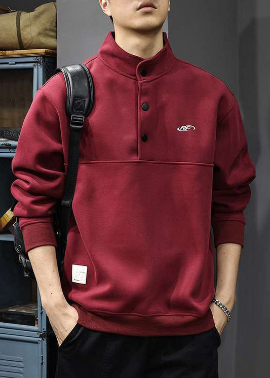 Chemise à manches longues en coton rouge TC021 pour homme, style streetwear, printemps, col montant, décontracté
